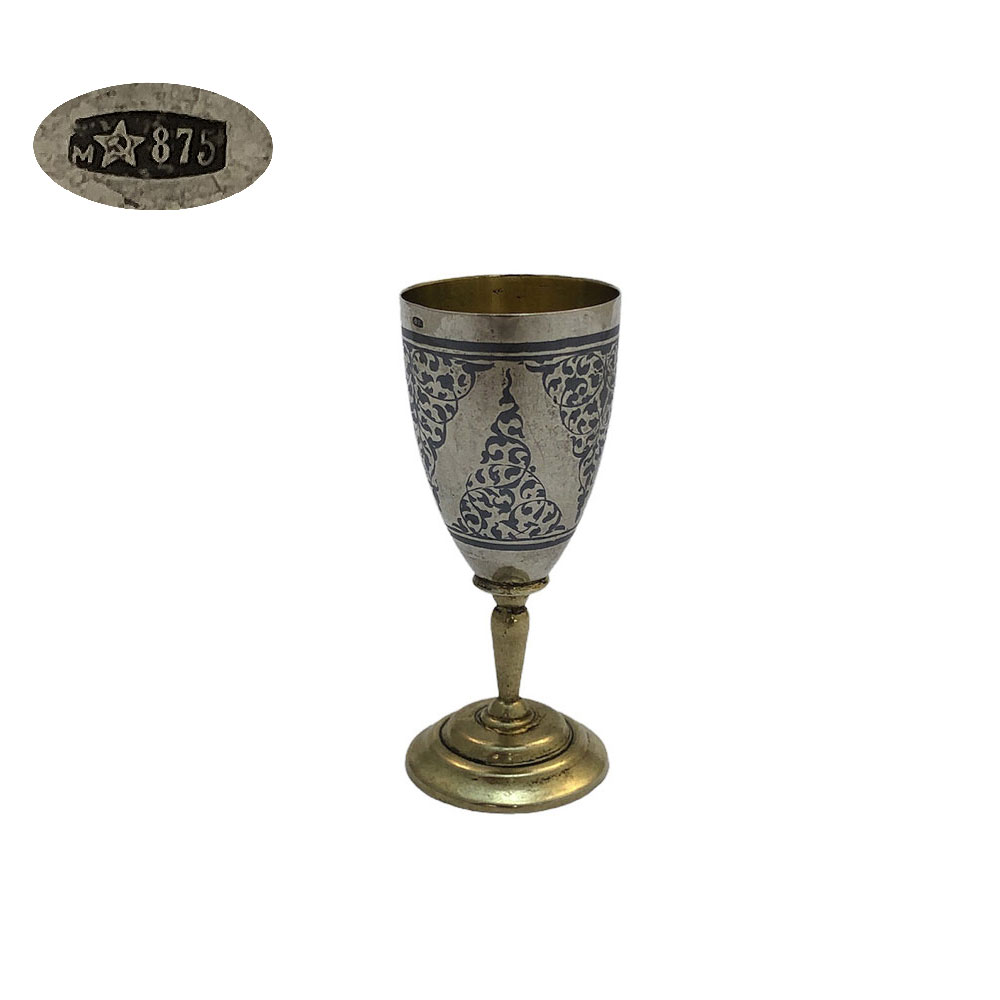 Russian Niello Silver Gilt Shot Cup 1900